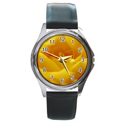 Yellow Rose Round Metal Watch (silver Rim) by Siebenhuehner