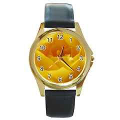 Yellow Rose Round Metal Watch (gold Rim)  by Siebenhuehner