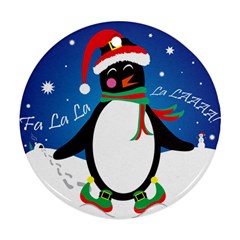 Enthusiastic Christmas Penguin  Round Ornament (two Sides) by TheFandomWard