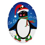 Enthusiastic Christmas Penguin  Oval Ornament (Two Sides) Front
