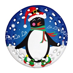 Enthusiastic Christmas Penguin  Round Filigree Ornament (two Sides) by TheFandomWard