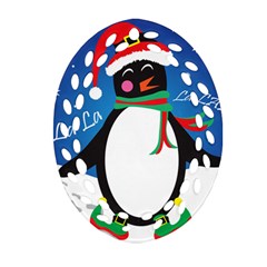 Enthusiastic Christmas Penguin  Ornament (oval Filigree)