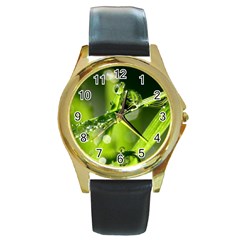 Waterdrops Round Metal Watch (gold Rim)  by Siebenhuehner