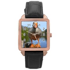 Geese Rose Gold Leather Watch  by Siebenhuehner