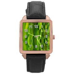 Green Bubbles  Rose Gold Leather Watch 