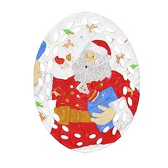 Santa Surprise Oval Filigree Ornament (two Sides)