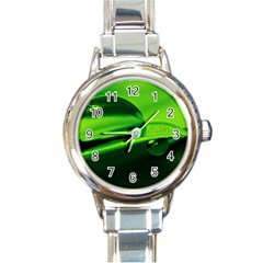 Green Drop Round Italian Charm Watch by Siebenhuehner