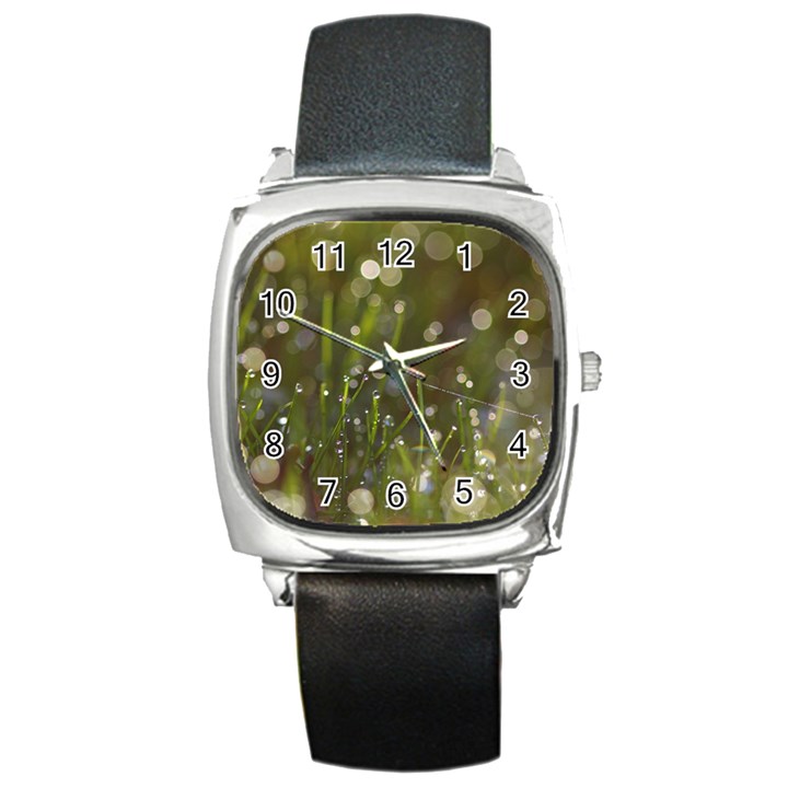 Waterdrops Square Leather Watch