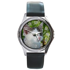 Young Cat Round Metal Watch (silver Rim) by Siebenhuehner