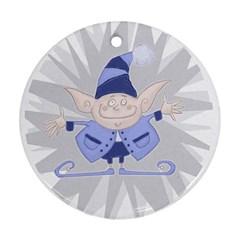 Blue Christmas Elf Round Ornament by Contest1705524