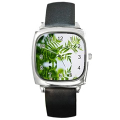 Leafs With Waterreflection Square Leather Watch by Siebenhuehner