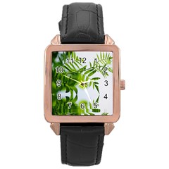 Leafs With Waterreflection Rose Gold Leather Watch  by Siebenhuehner