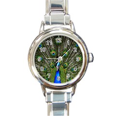 Peacock Round Italian Charm Watch by Siebenhuehner