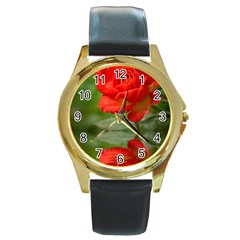 Rose Round Metal Watch (gold Rim)  by Siebenhuehner