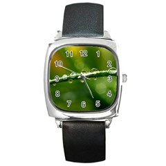 Waterdrops Square Leather Watch