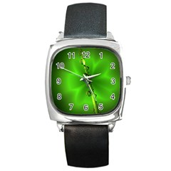 Waterdrops Square Leather Watch