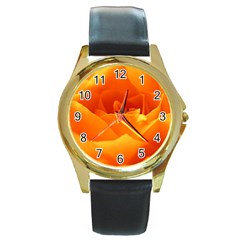 Rose Round Metal Watch (gold Rim)  by Siebenhuehner