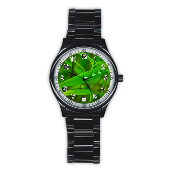 Bamboo Leaf With Drops Sport Metal Watch (Black)