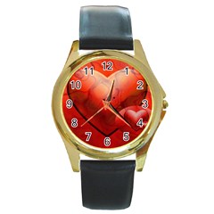 Love Round Metal Watch (gold Rim)  by Siebenhuehner