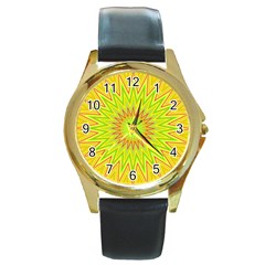 Mandala Round Leather Watch (gold Rim)  by Siebenhuehner