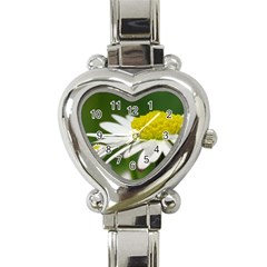 Daisy With Drops Heart Italian Charm Watch  by Siebenhuehner