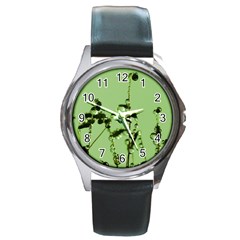 Mint Drops  Round Leather Watch (silver Rim) by Siebenhuehner