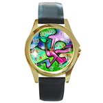 Graffity Round Leather Watch (Gold Rim)  Front