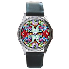 Graffity Round Leather Watch (silver Rim) by Siebenhuehner