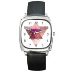 Triangles Square Leather Watch Front