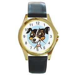 Danny Dog Round Leather Watch (gold Rim) 