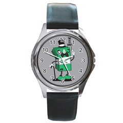 Don t Waste Your Time    Round Leather Watch (silver Rim)