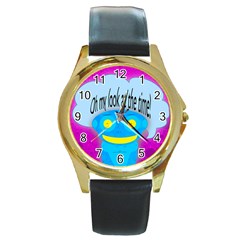 Oh My Look At The Time! Round Leather Watch (gold Rim) 