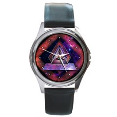 Galaxy Time Round Leather Watch (silver Rim)