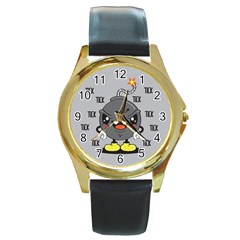 Time Bomb Round Leather Watch (gold Rim) 