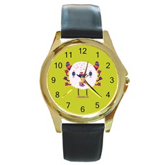 Moshi Watch Round Leather Watch (gold Rim) 