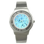 Floral Blue Stainless Steel Watch (Slim) Front