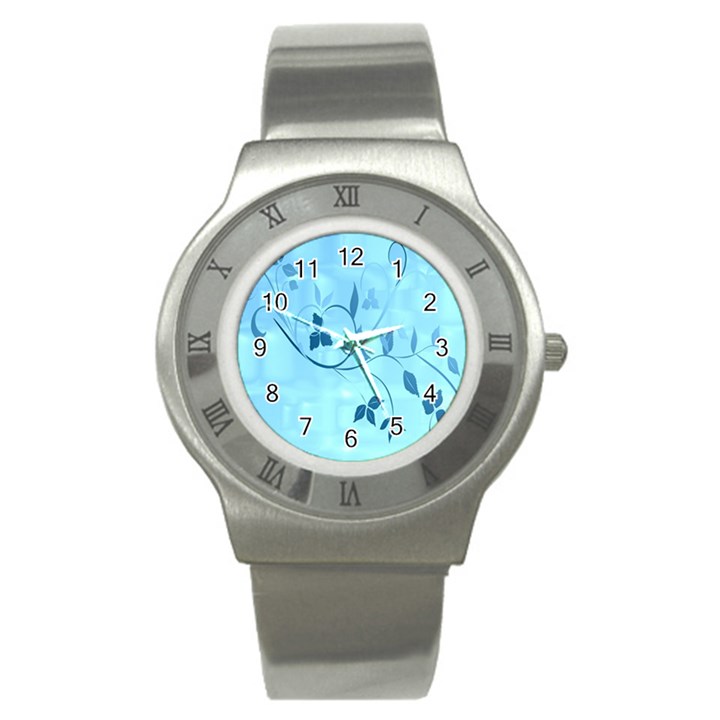 Floral Blue Stainless Steel Watch (Slim)