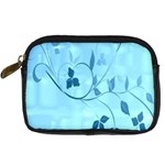 Floral Blue Digital Camera Leather Case Front