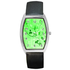 Floral Green Tonneau Leather Watch by uniquedesignsbycassie