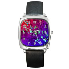 Floral Colorful Square Leather Watch
