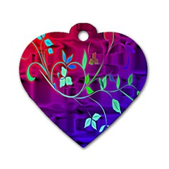 Floral Colorful Dog Tag Heart (one Sided)  by uniquedesignsbycassie