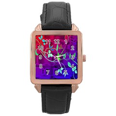 Floral Colorful Rose Gold Leather Watch 