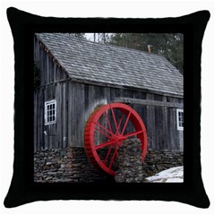 Vermont Christmas Barn Black Throw Pillow Case