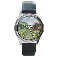  amish Apple Blossoms  By Ave Hurley Of Artrevu   Round Metal Watch