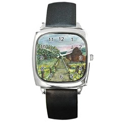  amish Apple Blossoms  By Ave Hurley Of Artrevu   Square Metal Watch