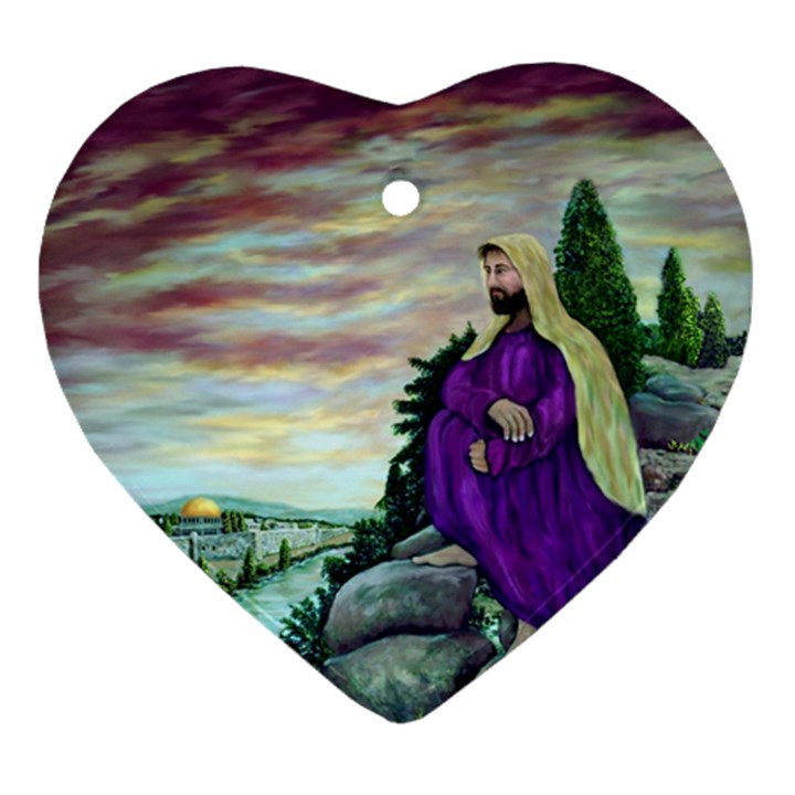 Jesus Overlooking Jerusalem - Ave Hurley - ArtRave - Heart Ornament