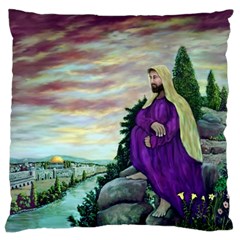 Jesus Overlooking Jerusalem - Ave Hurley - Artrave - Large Cushion Case (single Sided)  by ArtRave2