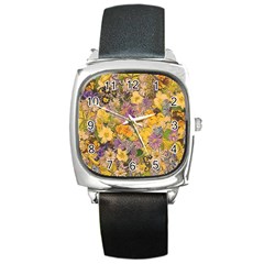 Spring Flowers Effect Square Leather Watch