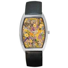 Spring Flowers Effect Tonneau Leather Watch