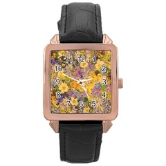 Spring Flowers Effect Rose Gold Leather Watch 